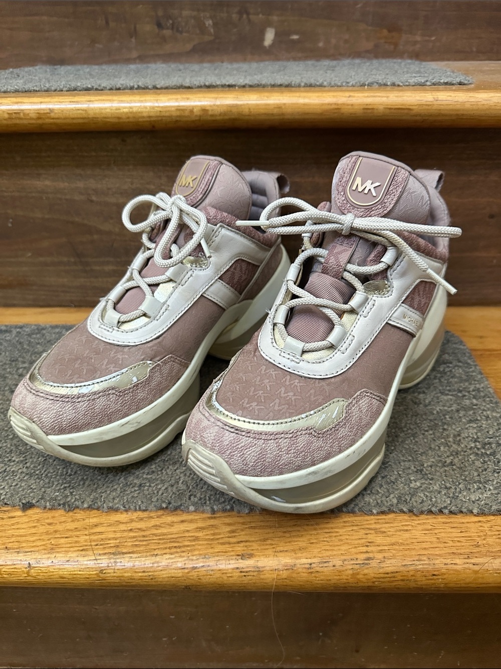 Michael Kors Kids Pink and Cream MK High-Top Sneakers